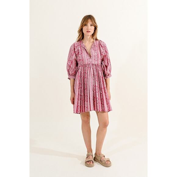 Molly Bracken Printed Mini Dress with Puffed Sleeves Size XS - Picture 2 of 9